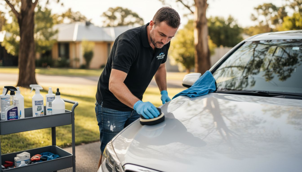Professional detailer buffing car for resale