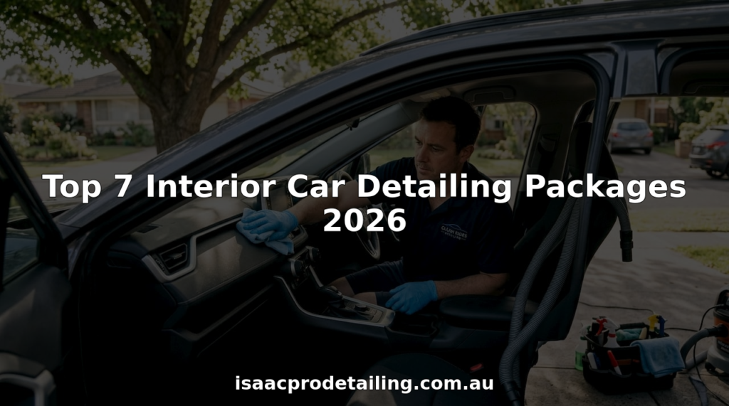 Professional cleaning car interior on suburban driveway