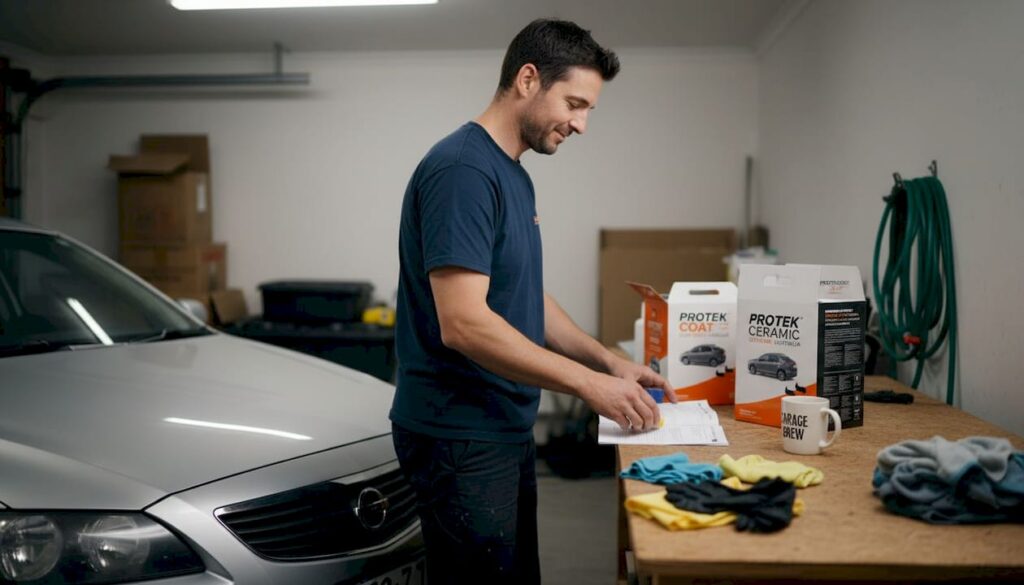 Car owner preparing ceramic coating materials
