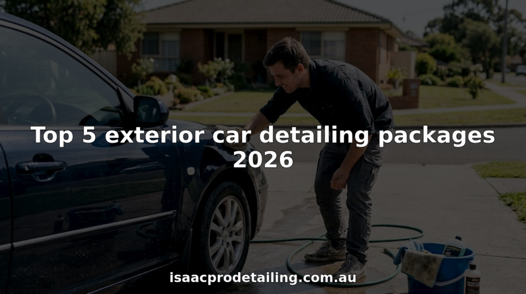 Professional cleaning car exterior in suburban driveway