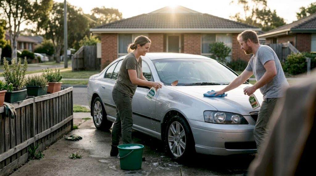 Couple uses eco products detailing car