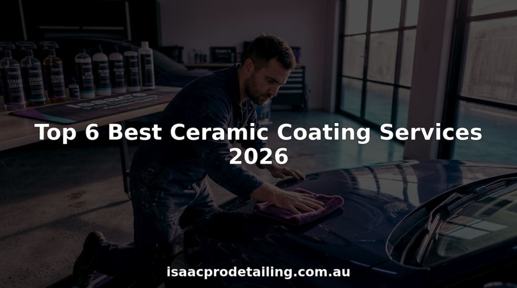 Detailer applies ceramic coating to car in garage