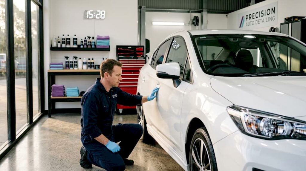 Technician inspecting car for rejuvenation steps