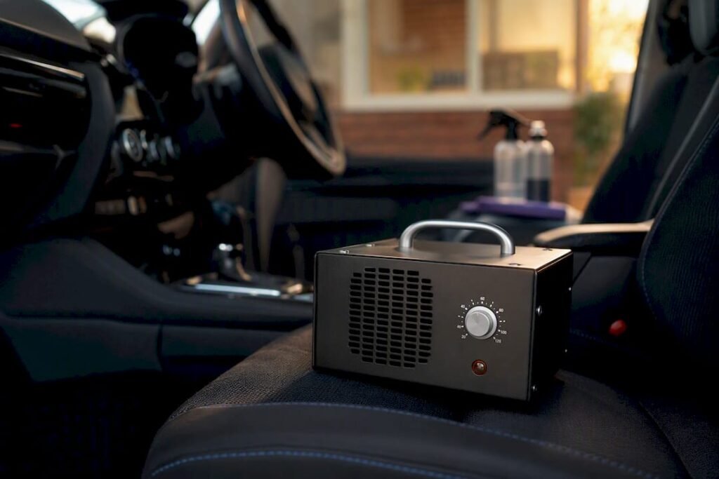 Ozone generator inside car upholstery
