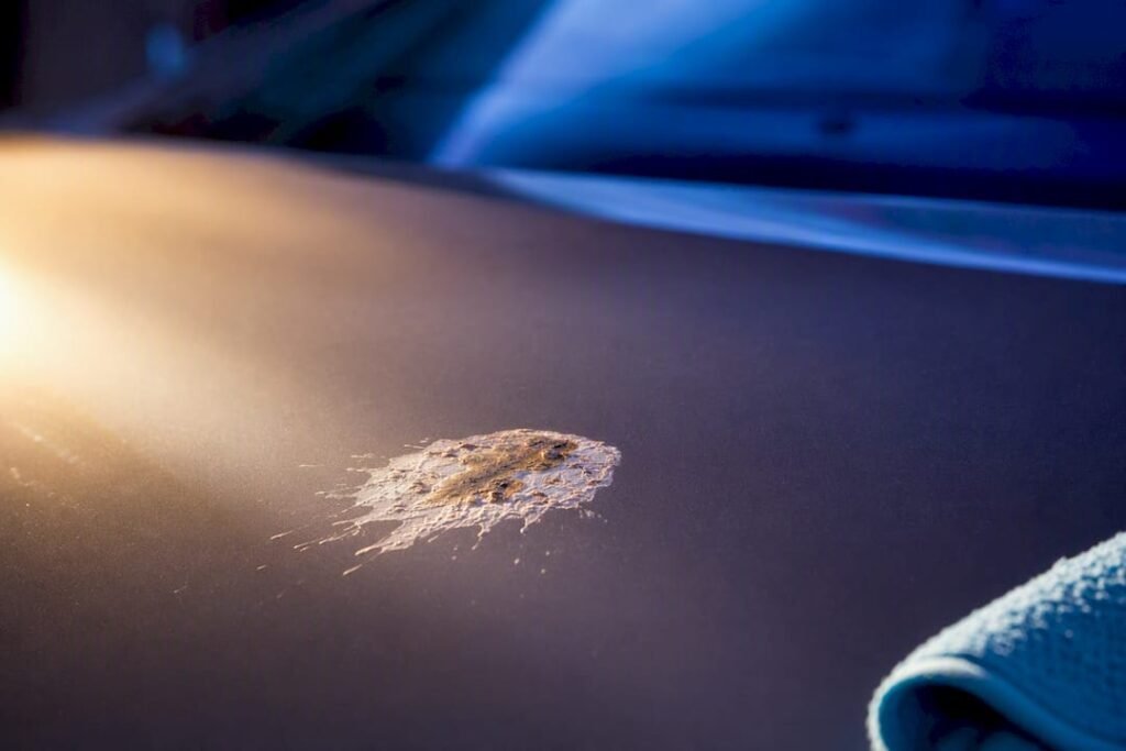 Bird dropping on glossy painted car panel