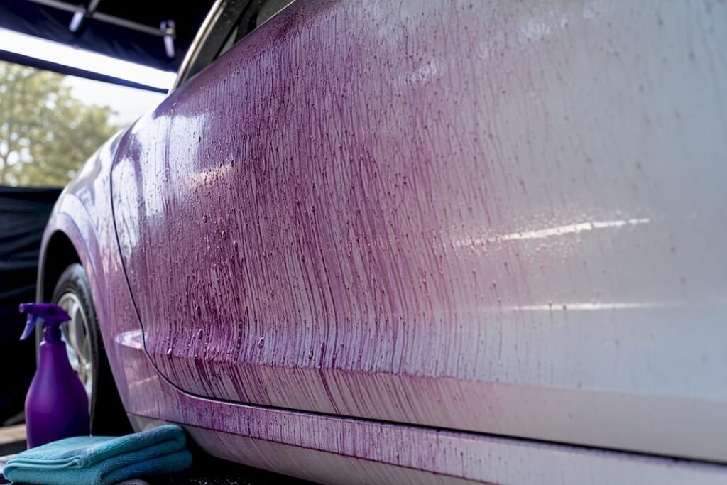 Iron remover reacting on anonymous car paint