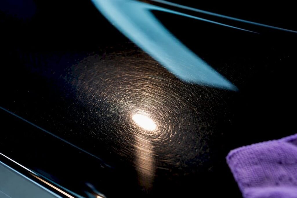 Swirl marks visible in automotive clear coat