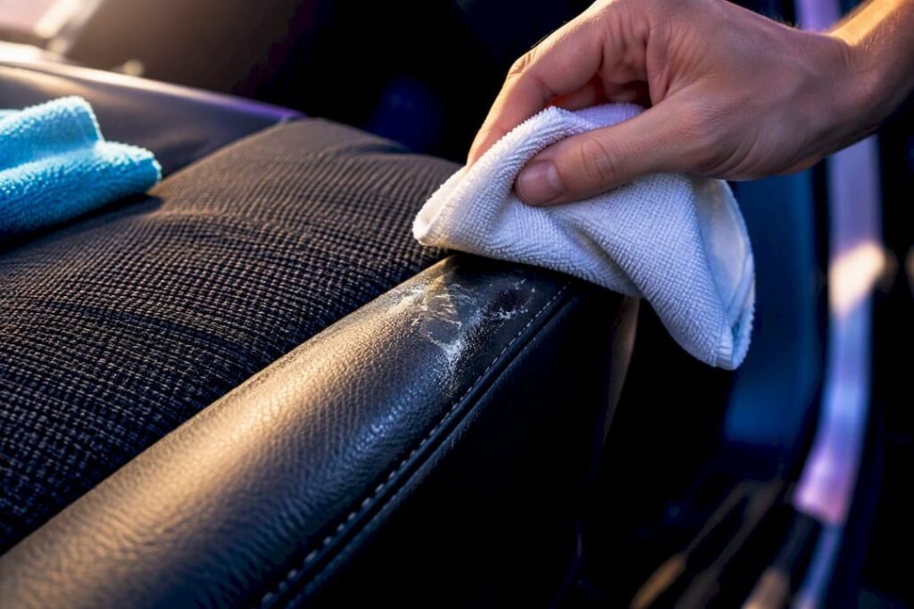Sunscreen residue on leather car seat