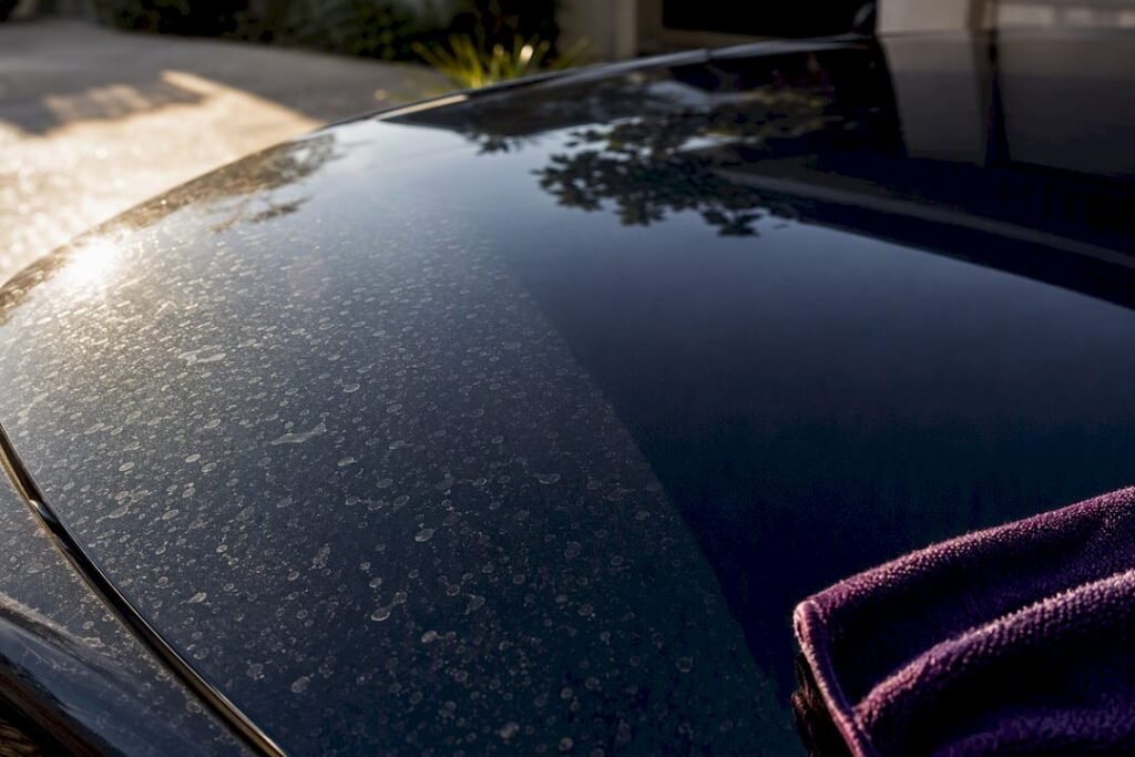 Water spots on coated automotive paint