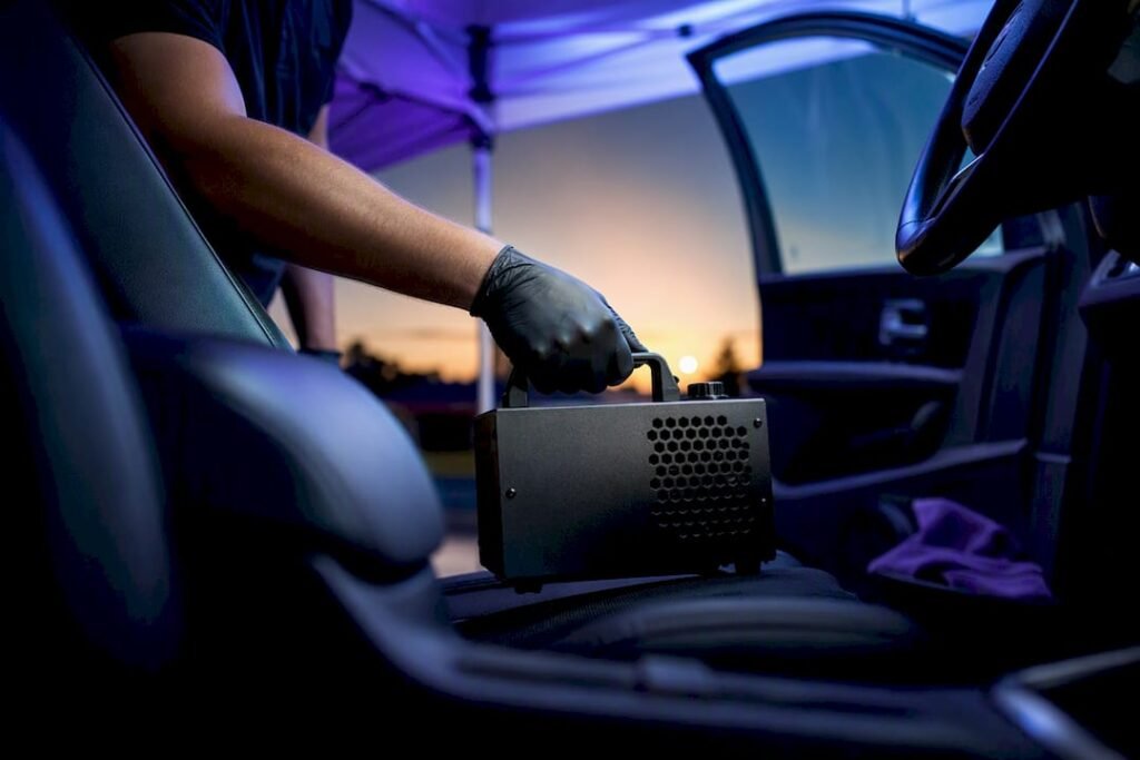 Professional ozone treatment inside an unoccupied car