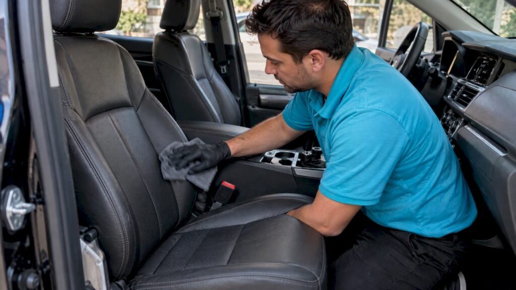 Leather car seat inside a modern vehicle