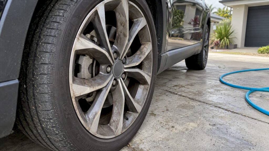 Brake dust coating an alloy wheel